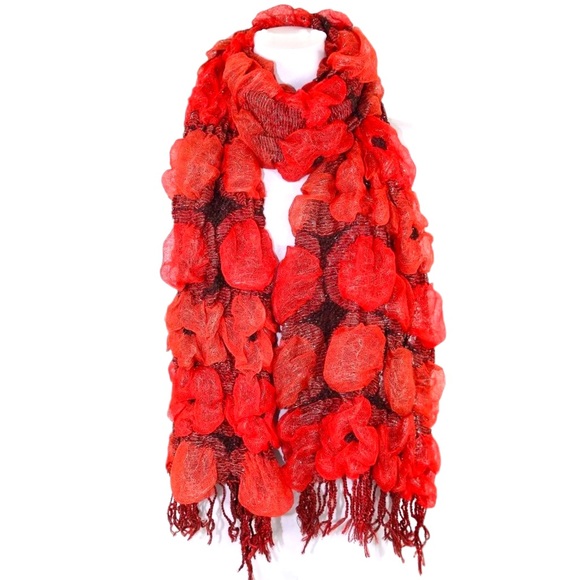 Reversible Red Puffy Bold Red Scarf - Picture 9 of 10